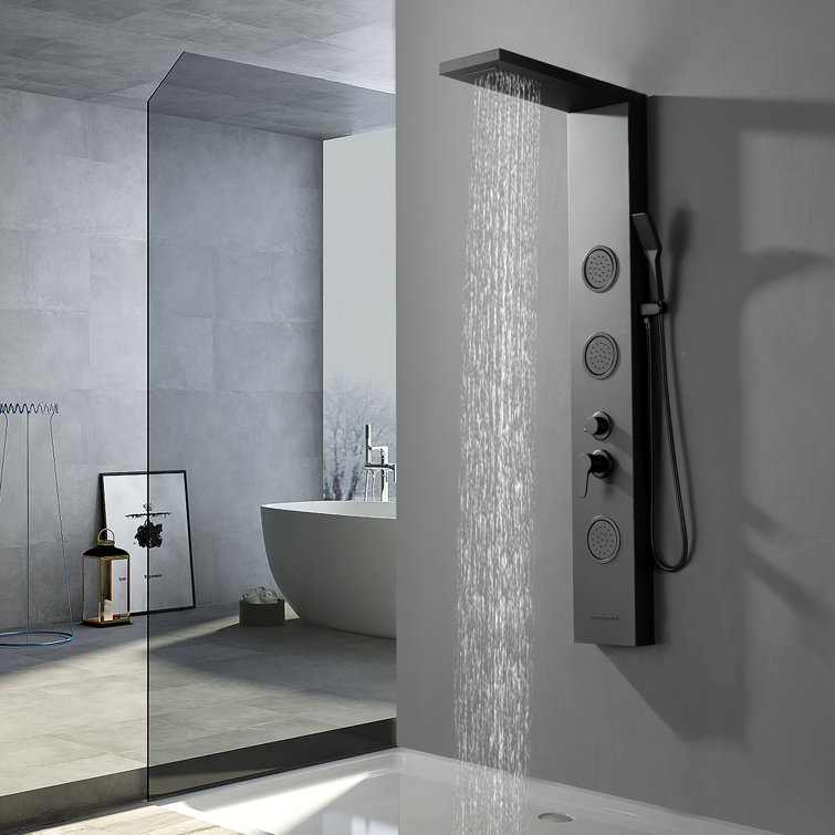 Matte Black 52'' Shower Panel System with Rainfall Shower Head