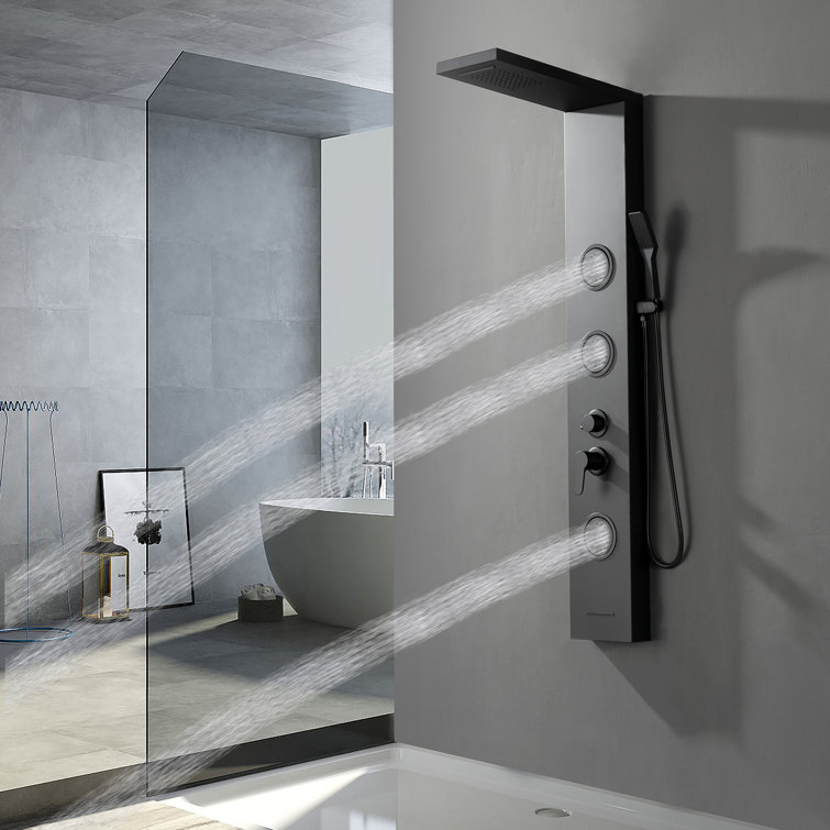 Matte Black 52'' Shower Panel System with Rainfall Shower Head
