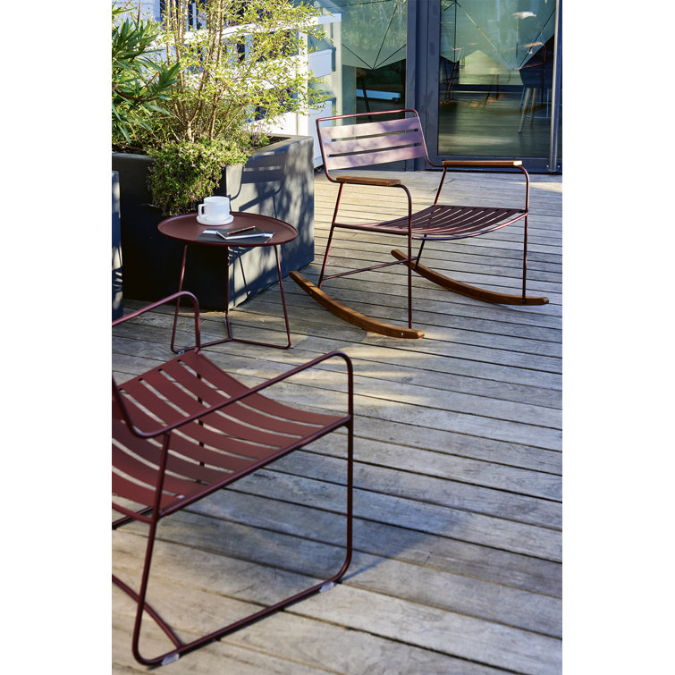 Cactus Green Teak and Steel Outdoor Rocking Chair with Arms