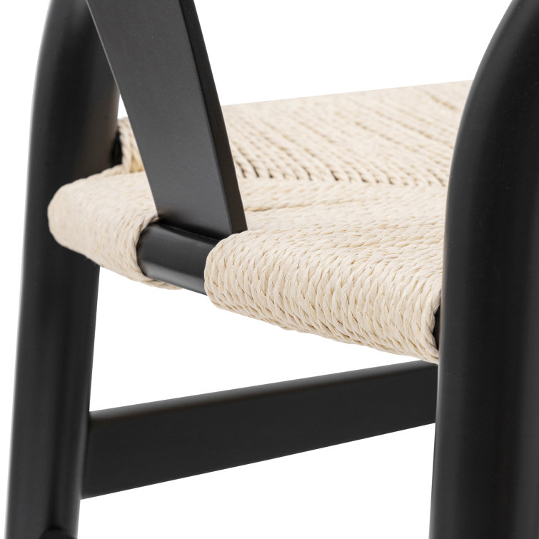 Mid-Century Modern Black Solid Wood Weave Dining Chair