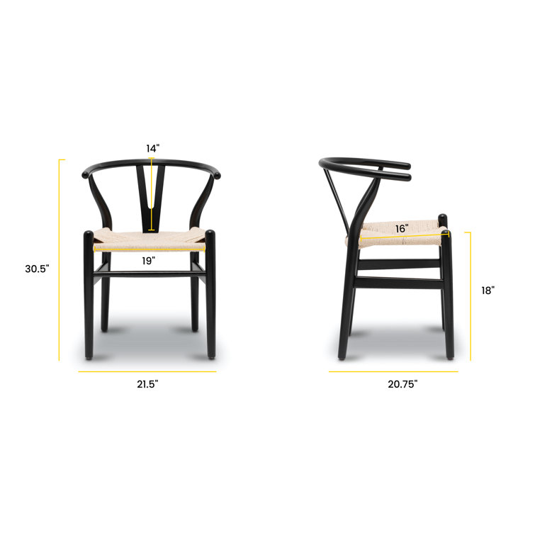 Mid-Century Modern Black Solid Wood Weave Dining Chair