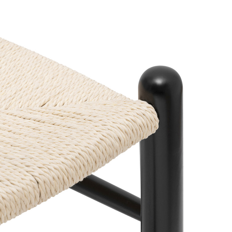 Mid-Century Modern Black Solid Wood Weave Dining Chair