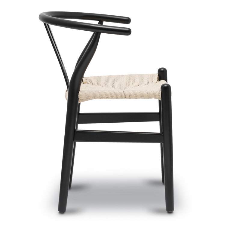 Mid-Century Modern Black Solid Wood Weave Dining Chair