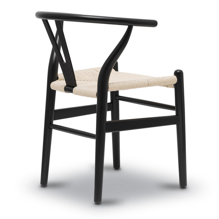 Mid-Century Modern Black Solid Wood Weave Dining Chair