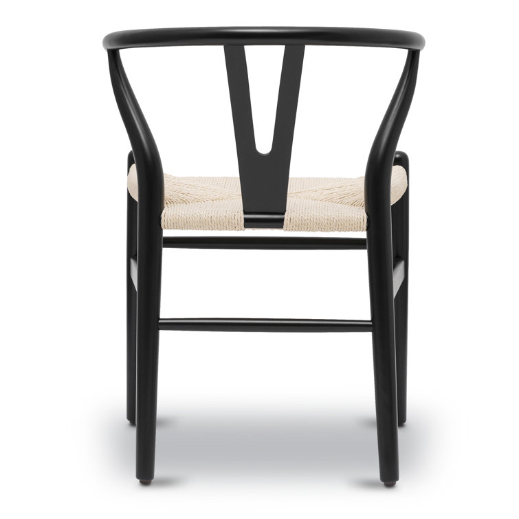 Mid-Century Modern Black Solid Wood Weave Dining Chair