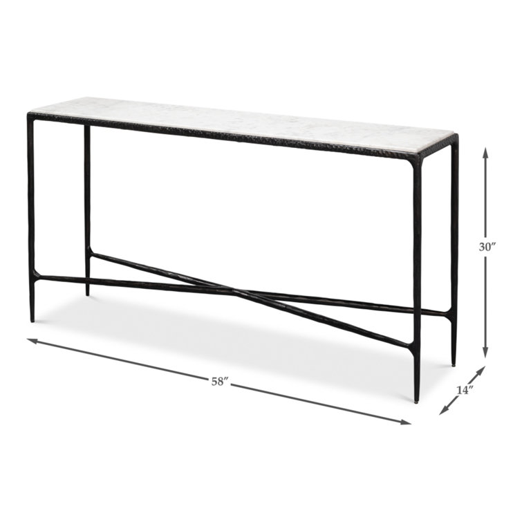 White Marble and Black Iron Rectangular Console Table