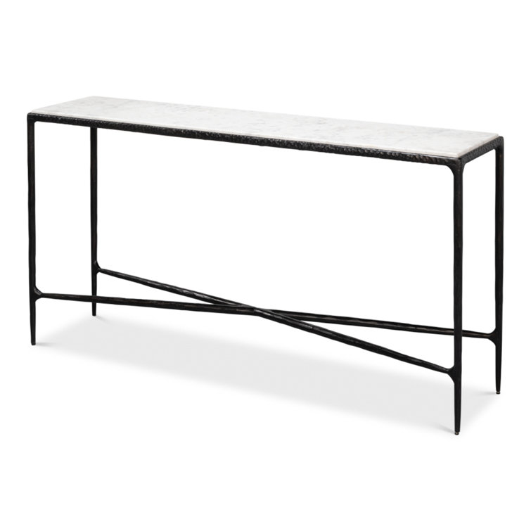 White Marble and Black Iron Rectangular Console Table