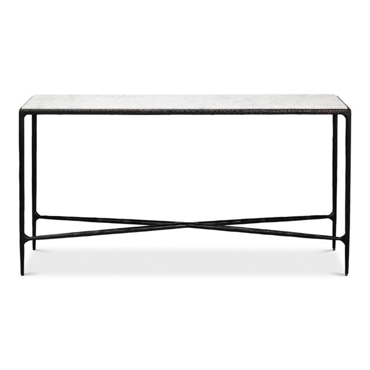 White Marble and Black Iron Rectangular Console Table