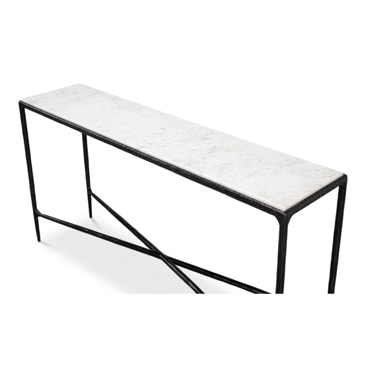 White Marble and Black Iron Rectangular Console Table