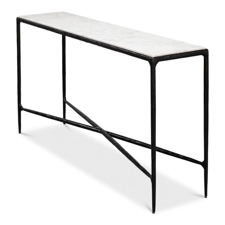 White Marble and Black Iron Rectangular Console Table