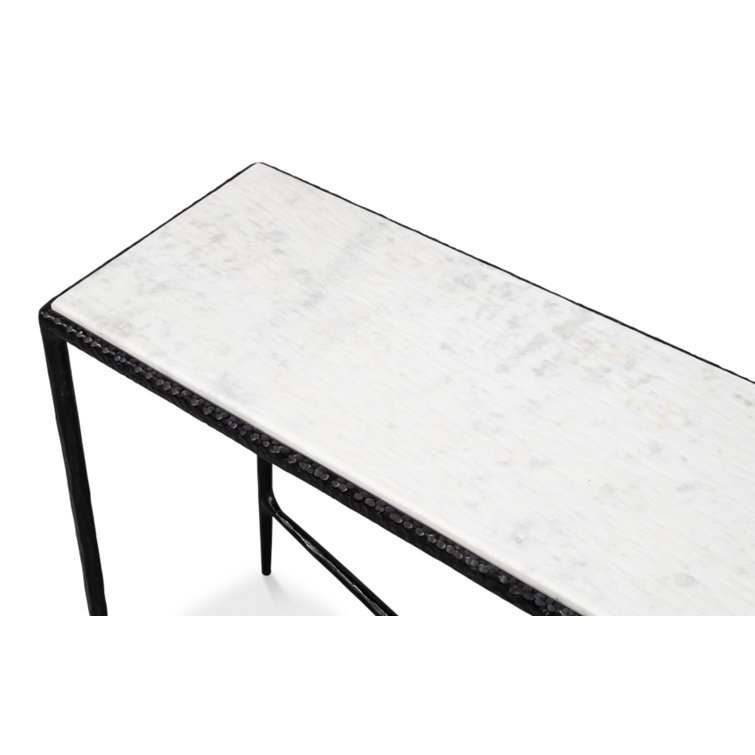White Marble and Black Iron Rectangular Console Table