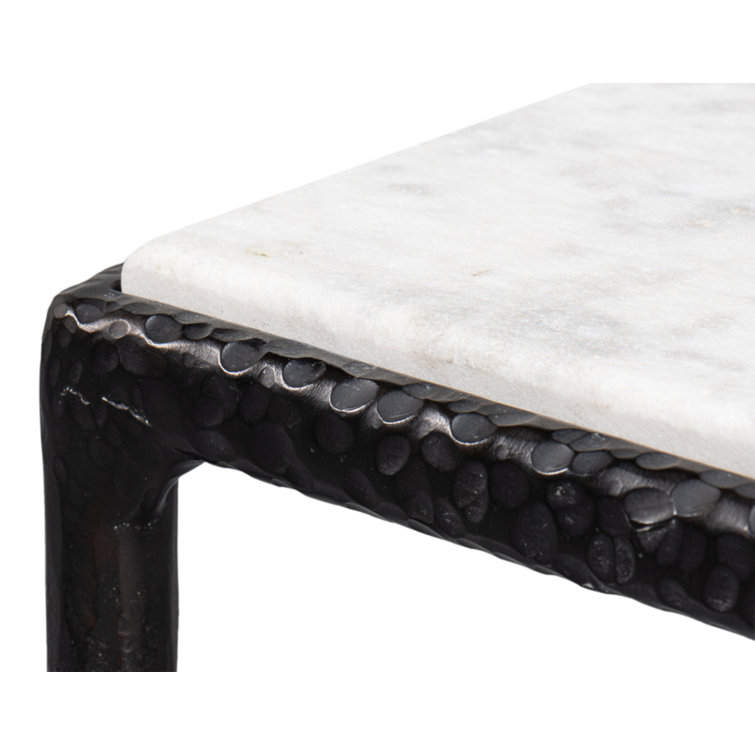 White Marble and Black Iron Rectangular Console Table