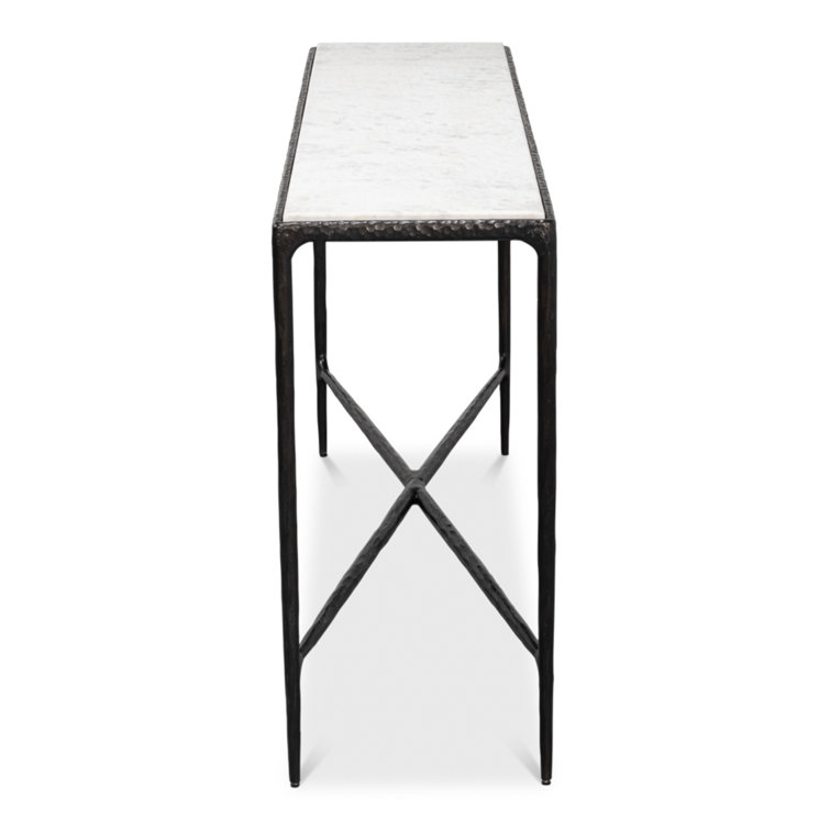 White Marble and Black Iron Rectangular Console Table
