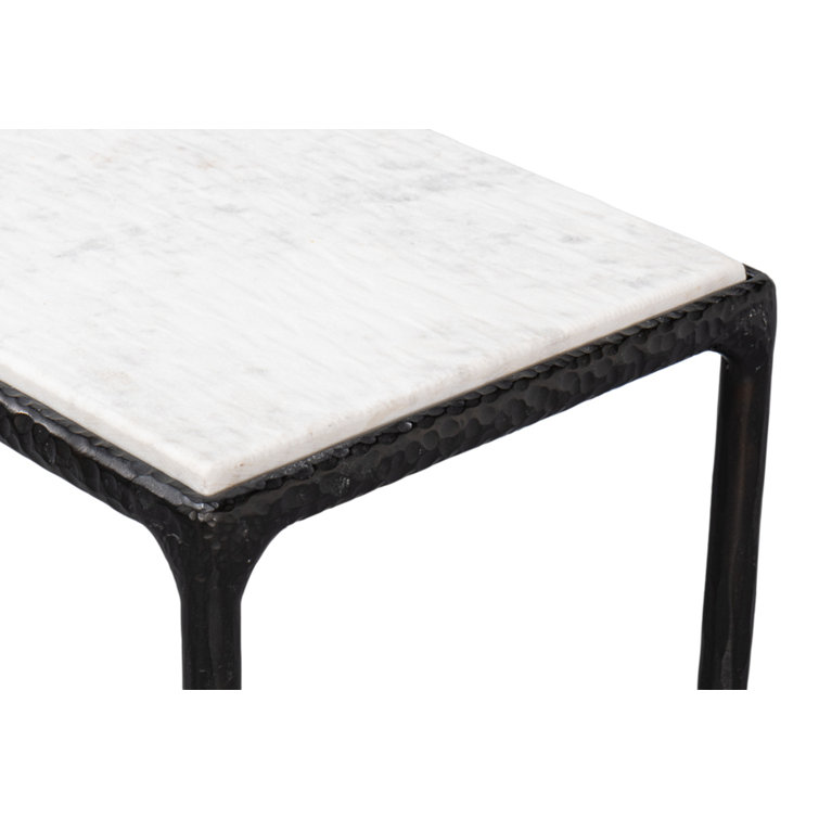 White Marble and Black Iron Rectangular Console Table