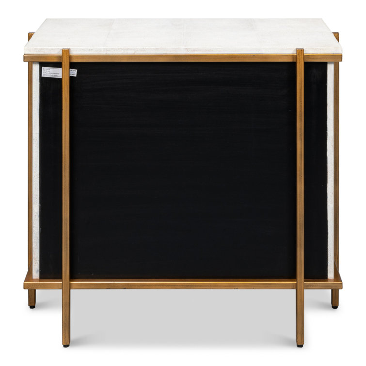 Blakely White Shagreen Leather 3-Drawer Nightstand with Gold Accents