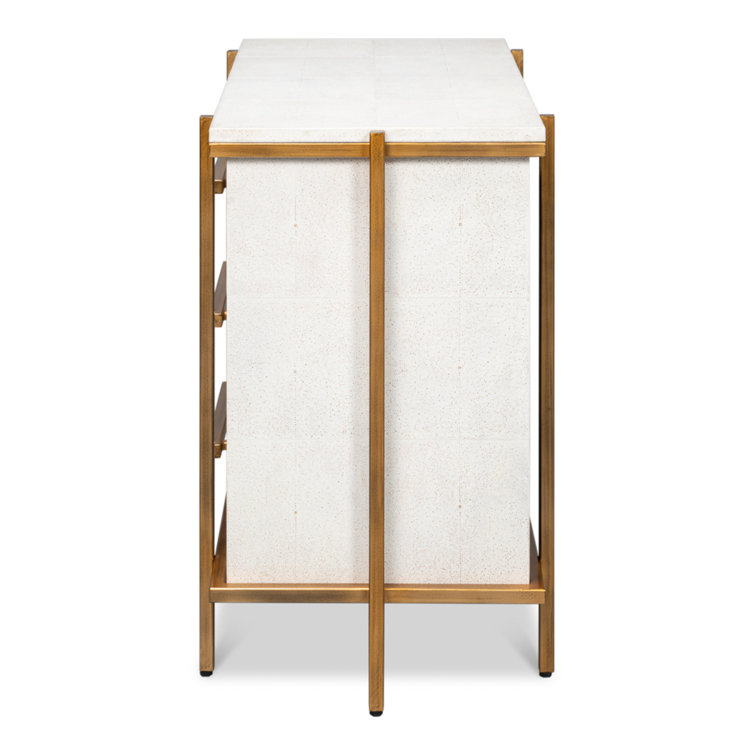 Blakely White Shagreen Leather 3-Drawer Nightstand with Gold Accents