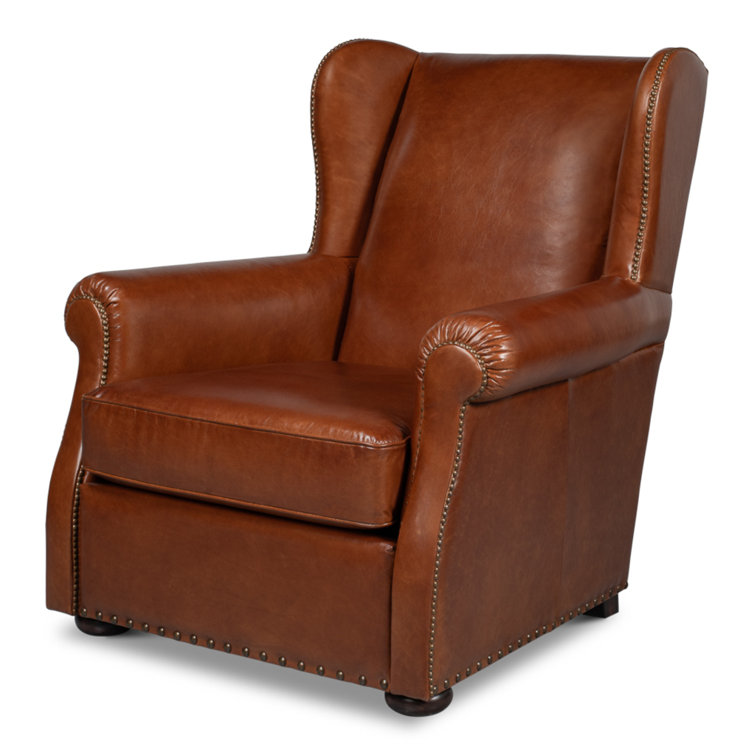 Brown Full Grain Leather Armchair with Rolled Arms