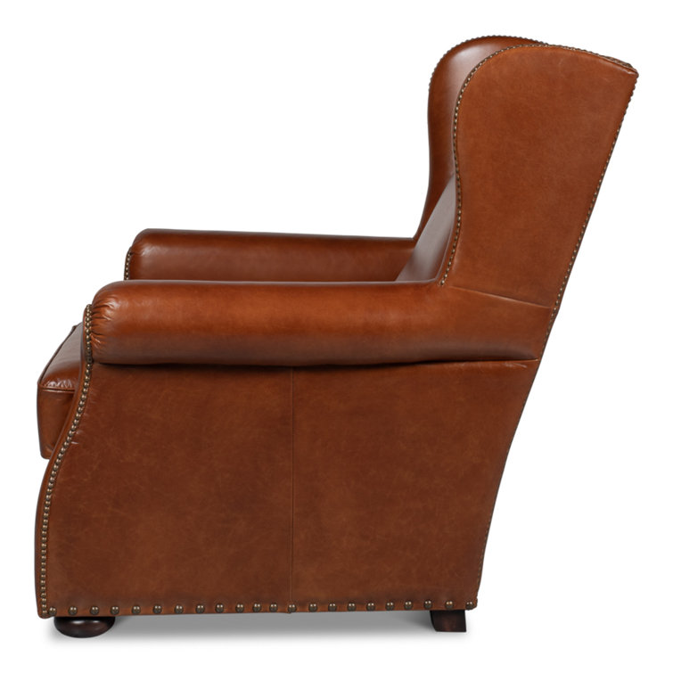 Brown Full Grain Leather Armchair with Rolled Arms