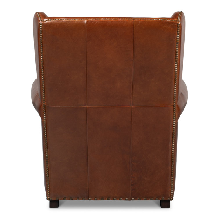 Brown Full Grain Leather Armchair with Rolled Arms