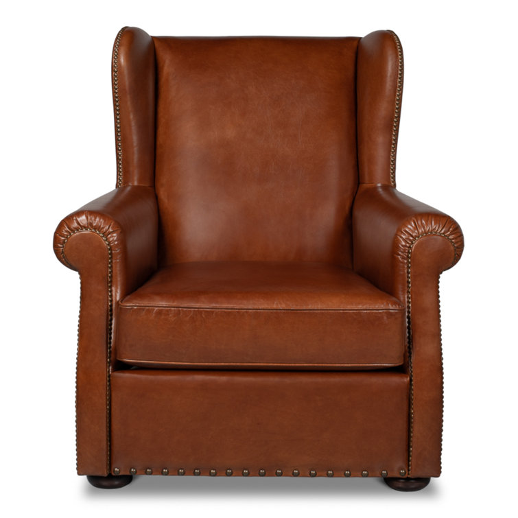 Brown Full Grain Leather Armchair with Rolled Arms