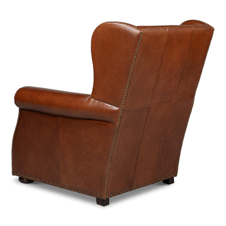 Brown Full Grain Leather Armchair with Rolled Arms