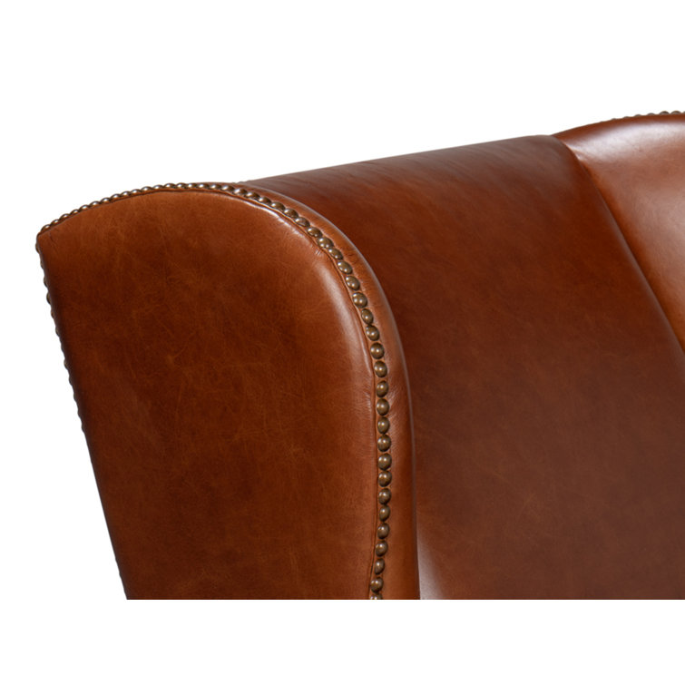 Brown Full Grain Leather Armchair with Rolled Arms