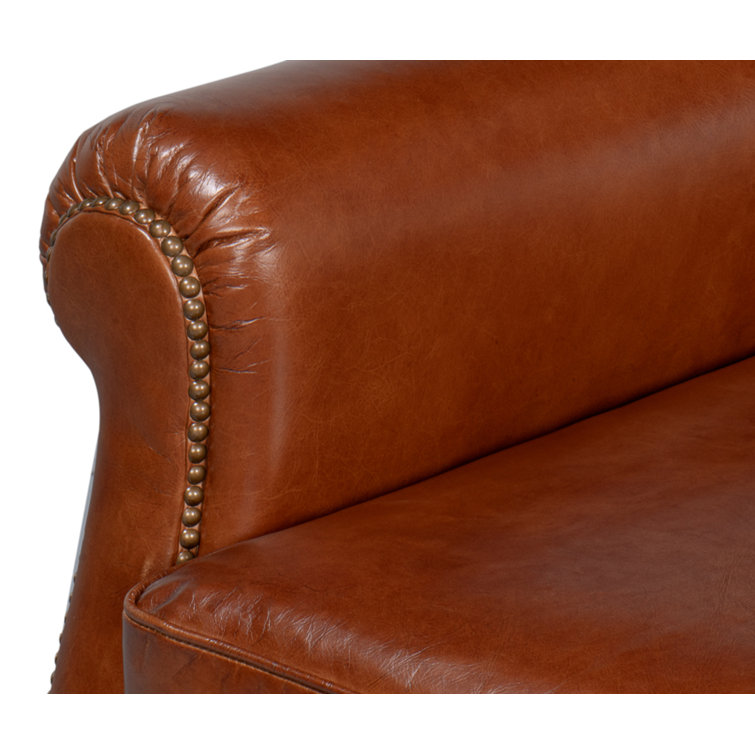 Brown Full Grain Leather Armchair with Rolled Arms