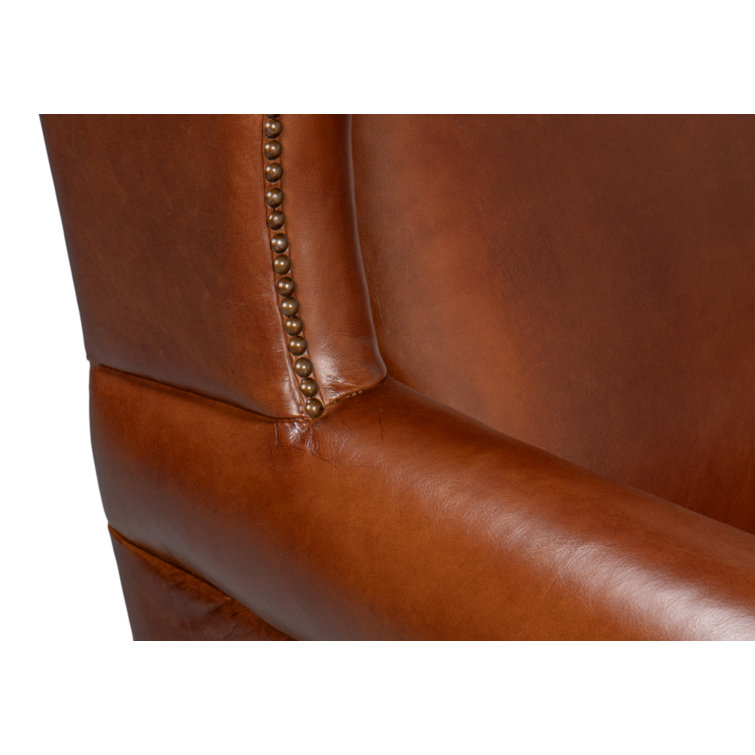 Brown Full Grain Leather Armchair with Rolled Arms