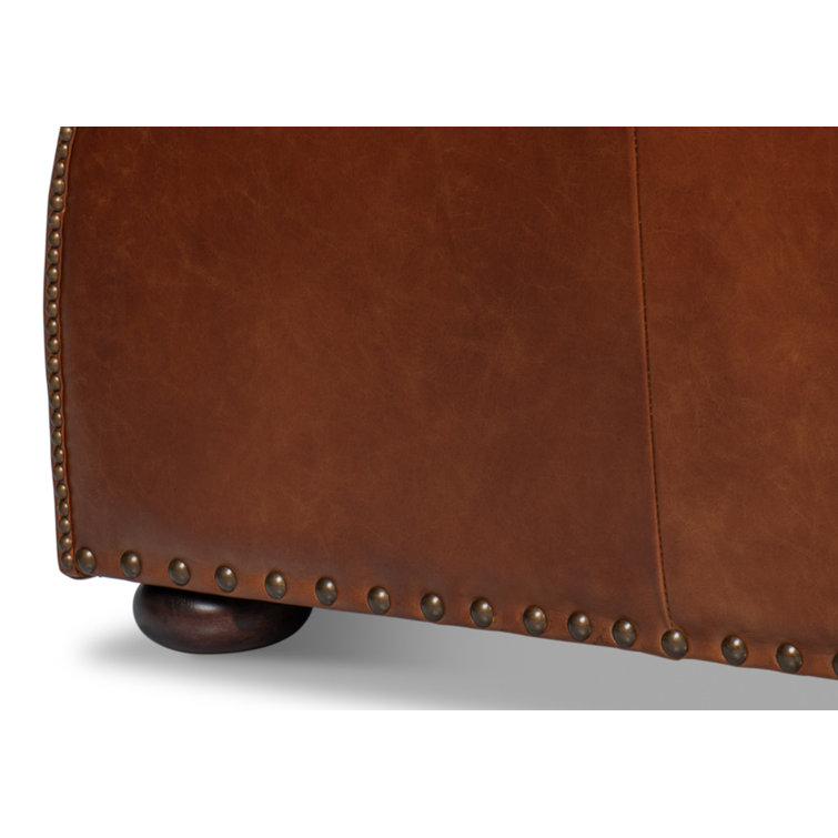 Brown Full Grain Leather Armchair with Rolled Arms
