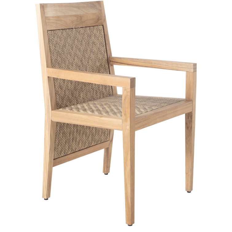 Natural Teak and Wicker Outdoor Dining Armchair