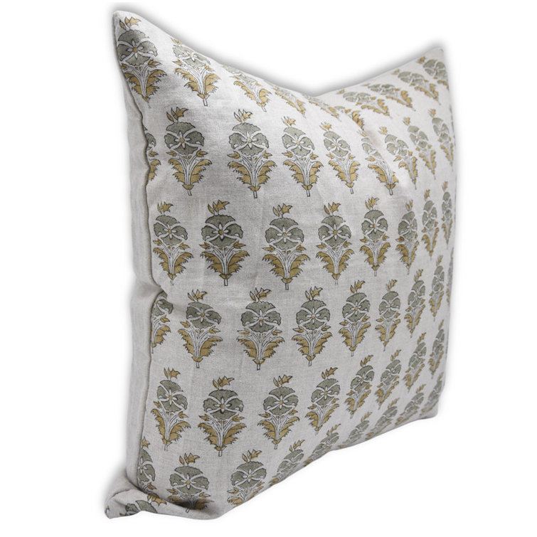 Fabdivine Off White and Yellow Linen Floral Pillow Cover, 22" x 22"
