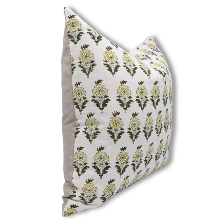 Fabdivine Off White and Yellow Linen Floral Pillow Cover, 22" x 22"