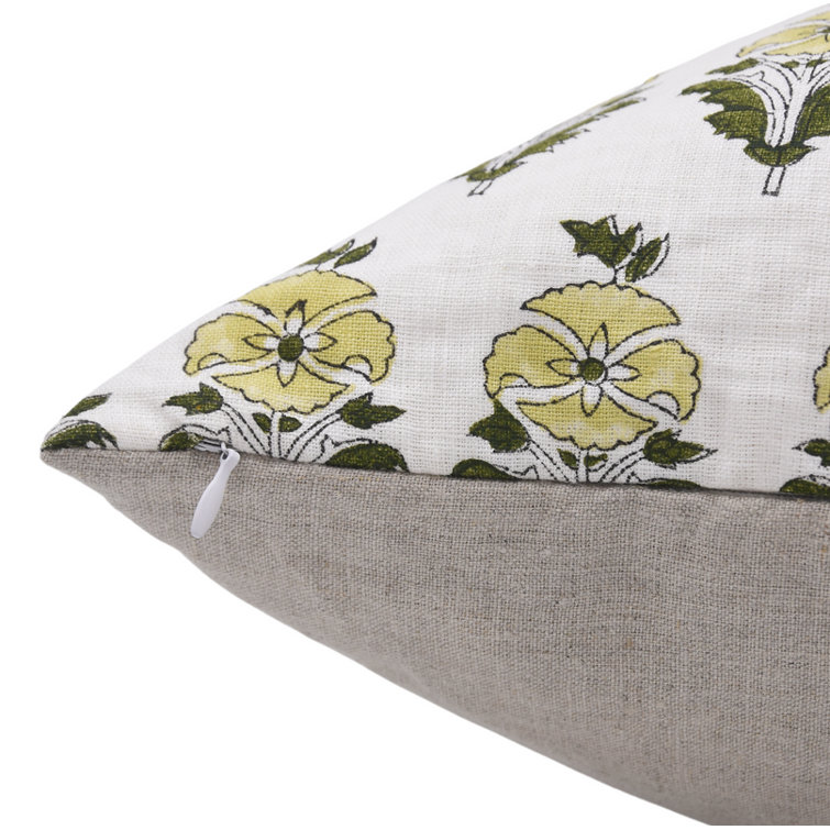 Fabdivine Off White and Yellow Linen Floral Pillow Cover, 22" x 22"