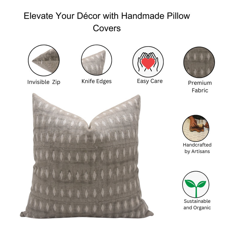 Fabdivine Gray Linen Block Print Rectangular Pillow Cover