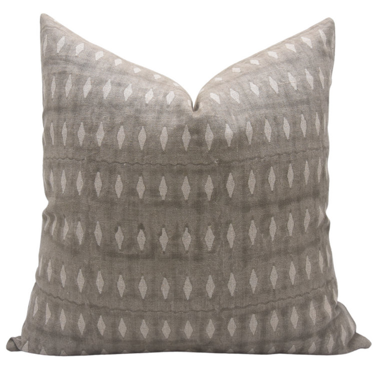 Fabdivine Gray Linen Block Print Rectangular Pillow Cover