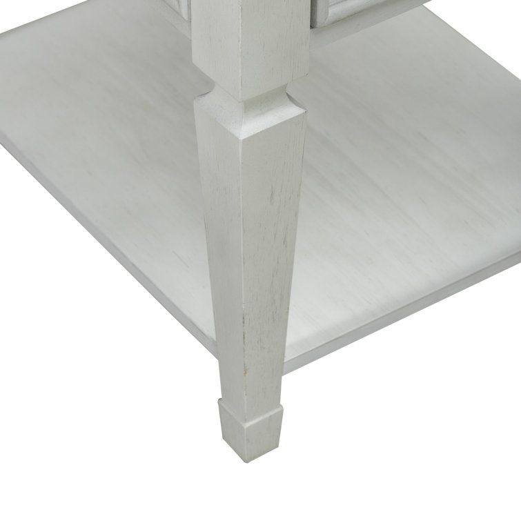 Cottage Charm White Wood and Metal End Table with Storage