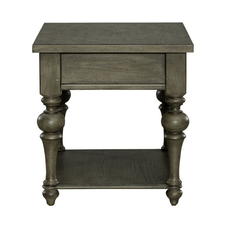 Traditional Dusty Taupe Wood End Table with Storage