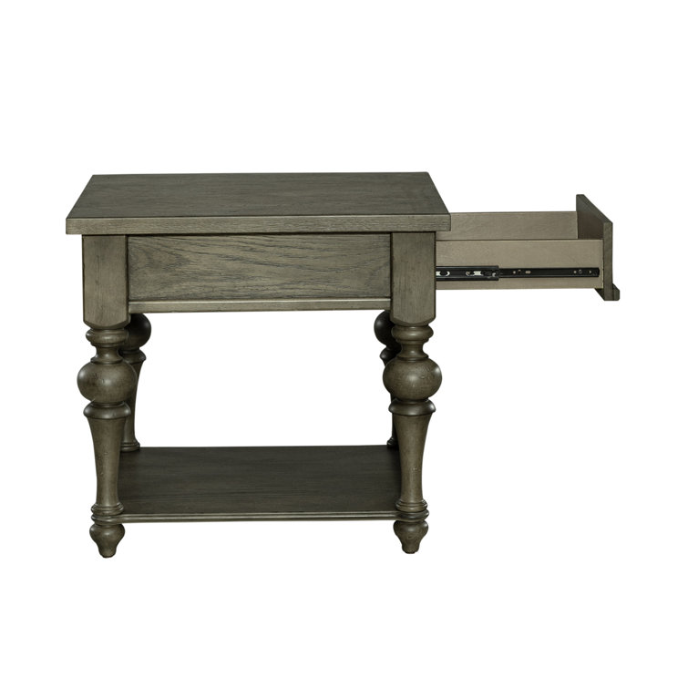 Traditional Dusty Taupe Wood End Table with Storage