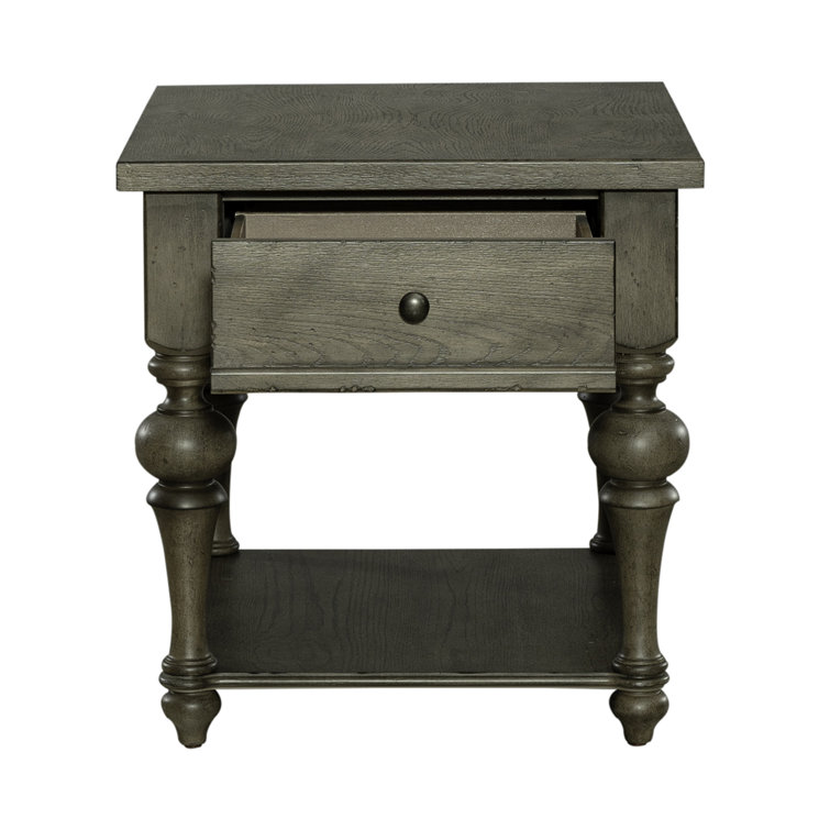 Traditional Dusty Taupe Wood End Table with Storage