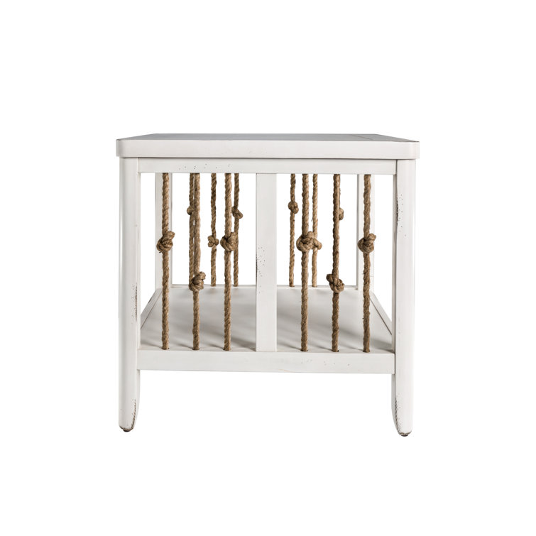 White Cottage Rectangular Wood End Table with Storage