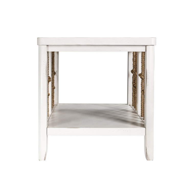 White Cottage Rectangular Wood End Table with Storage