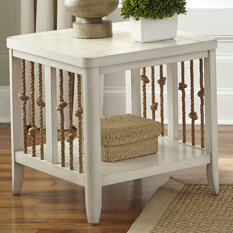 White Cottage Rectangular Wood End Table with Storage