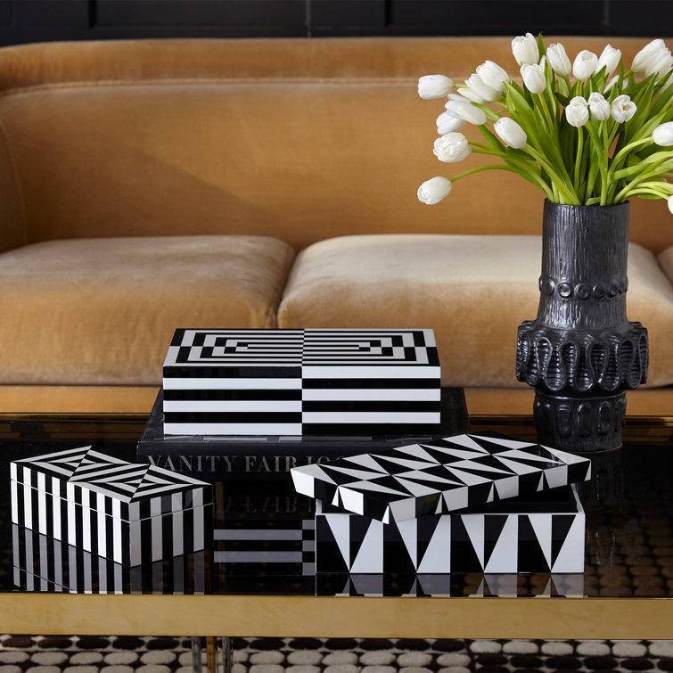Large Black and White Lacquer Op Art Decorative Box