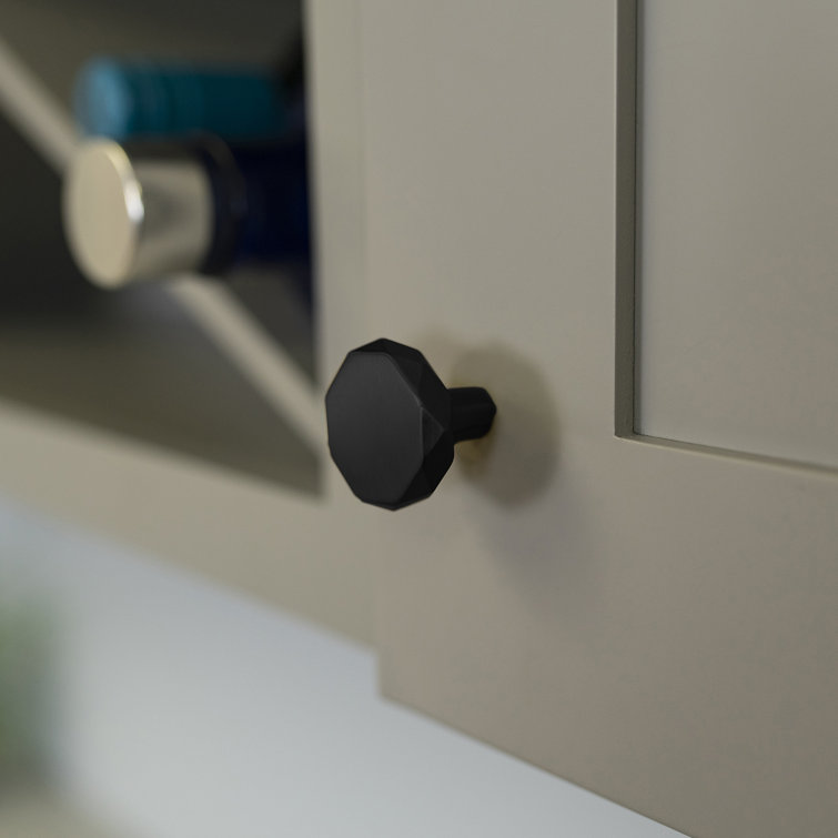 Matte Black Geometric Round Cabinet Knob with Mounting Hardware