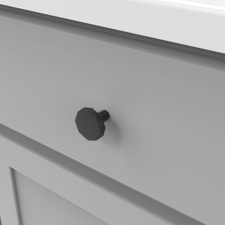 Matte Black Geometric Round Cabinet Knob with Mounting Hardware