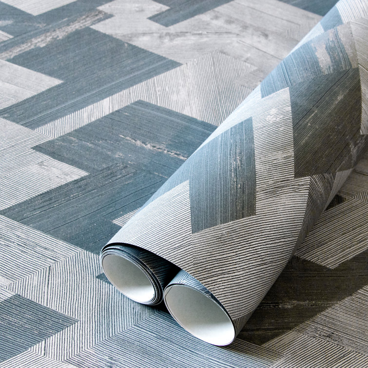 Night Blue Non-Pasted Geometric Wood Wallpaper Roll