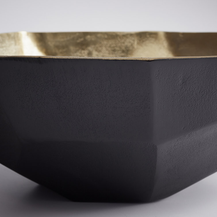 Radia 12" Black and Gold Aluminum Decorative Bowl