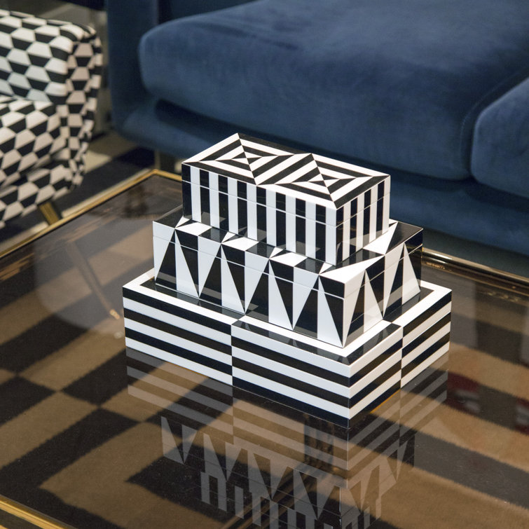 Large Black and White Lacquer Op Art Decorative Box