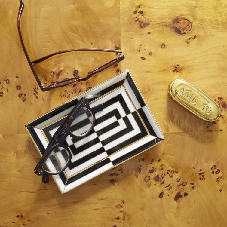 White and Black Op Art Rectangular Porcelain Tray