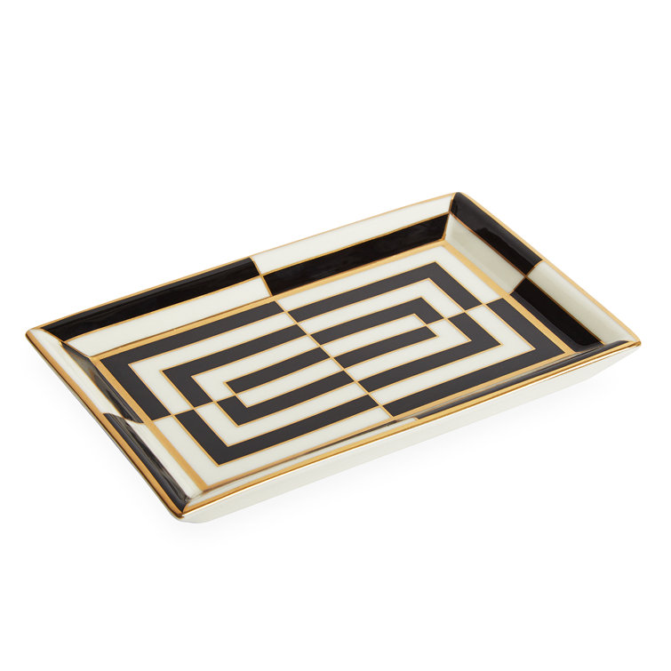 White and Black Op Art Rectangular Porcelain Tray